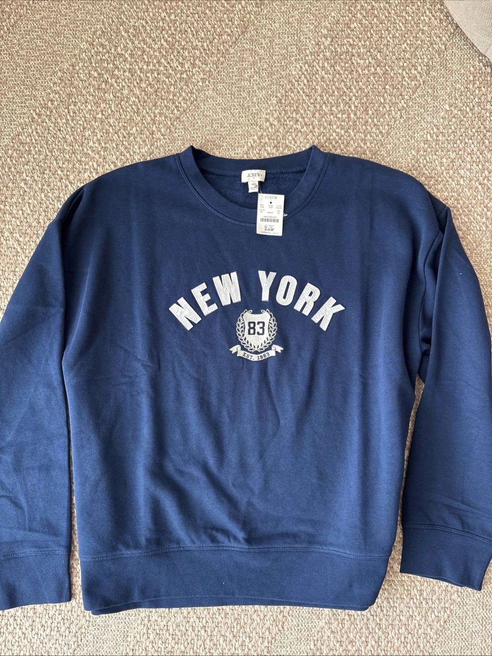 J. Crew Navy Crewneck Sweatshirt with 'New York' Chest Emblem Sz XL Retail $110